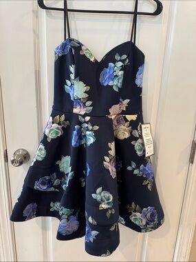 Navy Floral Sweetheart Fit & Flare Dress